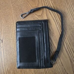 Black Genuine Leather Wristlet Card Wallet